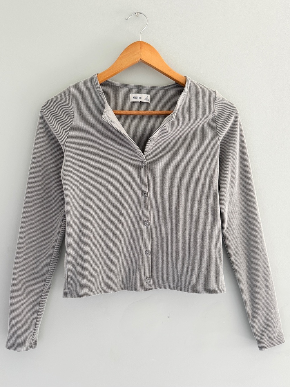 Hollister Gray Ribbed Button Front Cardigan Sweater Size Small
